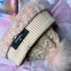 Authentic CHANEL Beanie Fur Pom Pom